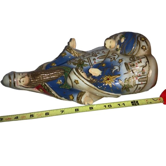 Holy Family Jesus Porcelain Nativity Blue Gold Bethlehem Scene 2005 Roman Inc - Picture 9 of 11